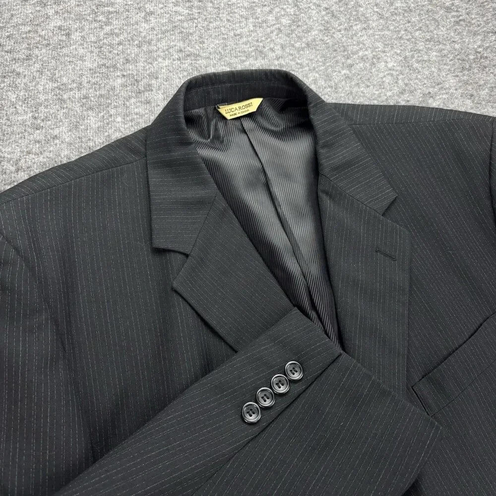 Luca Rossi Italia Men’s Blazer 44R Black Pinstripe 3 Button Superior 150s